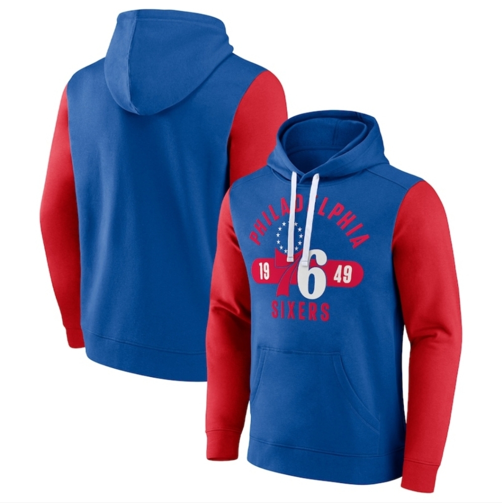 Philadelphia 76ers Fanatics Attack Colorblock Pullover Hoodie - Royal/Red
